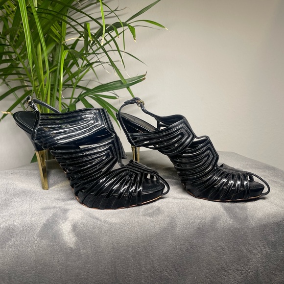 Louis Vitton Black Leather Strappy Slingback heels size 40 - Picture 2 of 6